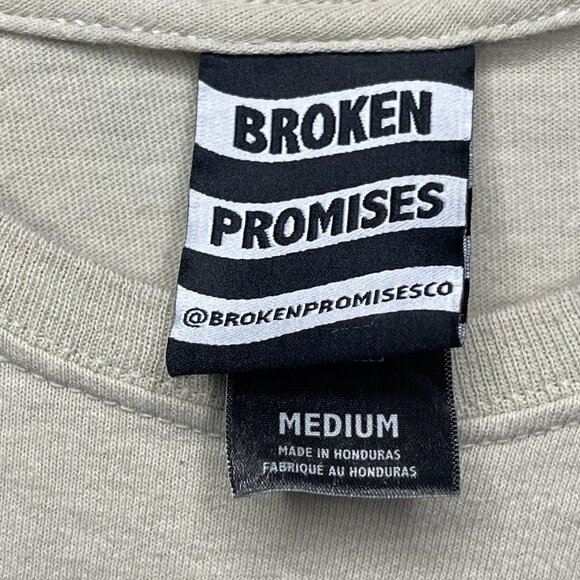 Broken Promises Graphic Tee Medium Beige Grim Reaper & Devil Design Mens M - Picture 3 of 7